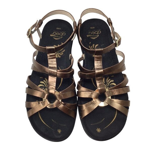 Abeo Sandals Bronze Gold Ring Strappy Gladiator Size 8 N Narrow Comfort Sandal - Picture 1 of 8
